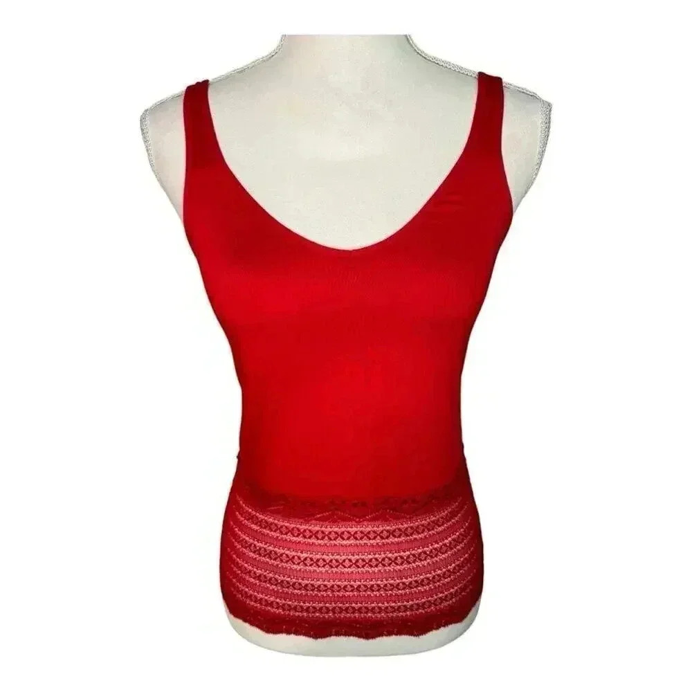 Pink K Women’s Medium Lace Embellished‎ Red Satin Cami